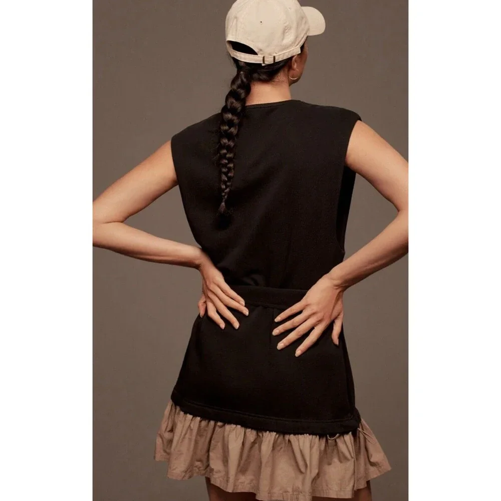 Anthropologie Daily Practice Mini Dress Twofer Black Sky Dive Casual Medium NWT